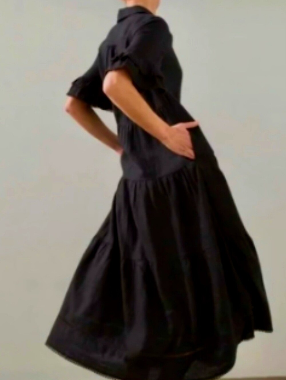 Chico’s Linen Eyelet Tiered Sundress Black size 2 (12-14 L ) ✨️Pre-owned - Picture 3 of 12
